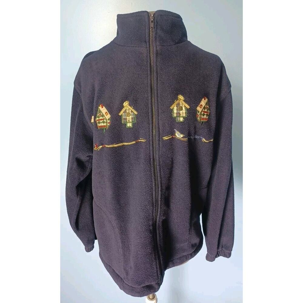 Vintage Northern Reflections Fleece Birdhouses Embroidered Size Medium Full Zip